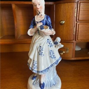 Unique Vintage Blue and White Porcelain Figurine